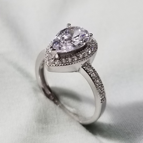 Sterling silver pear halo ring - Picture 2 of 5